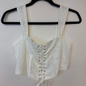 Kendall & Kylie Blouse Cropped Corset Milkmaid Coquette Girl Eyelet Boho  Size L